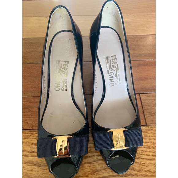 Salvatore Ferragamo Patent Leather Peep Toe Shoes - Picture 3 of 7